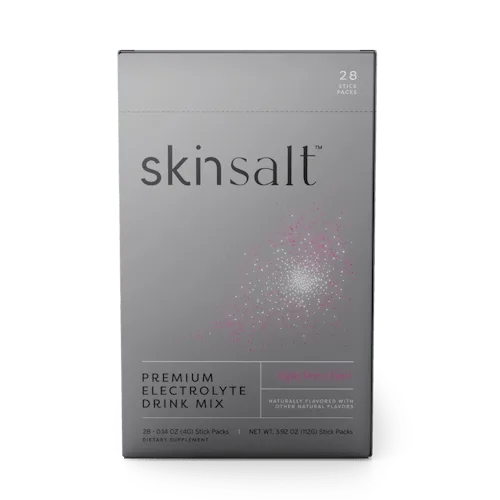 Skin Salt box of electrolyte drink mix stick packs.